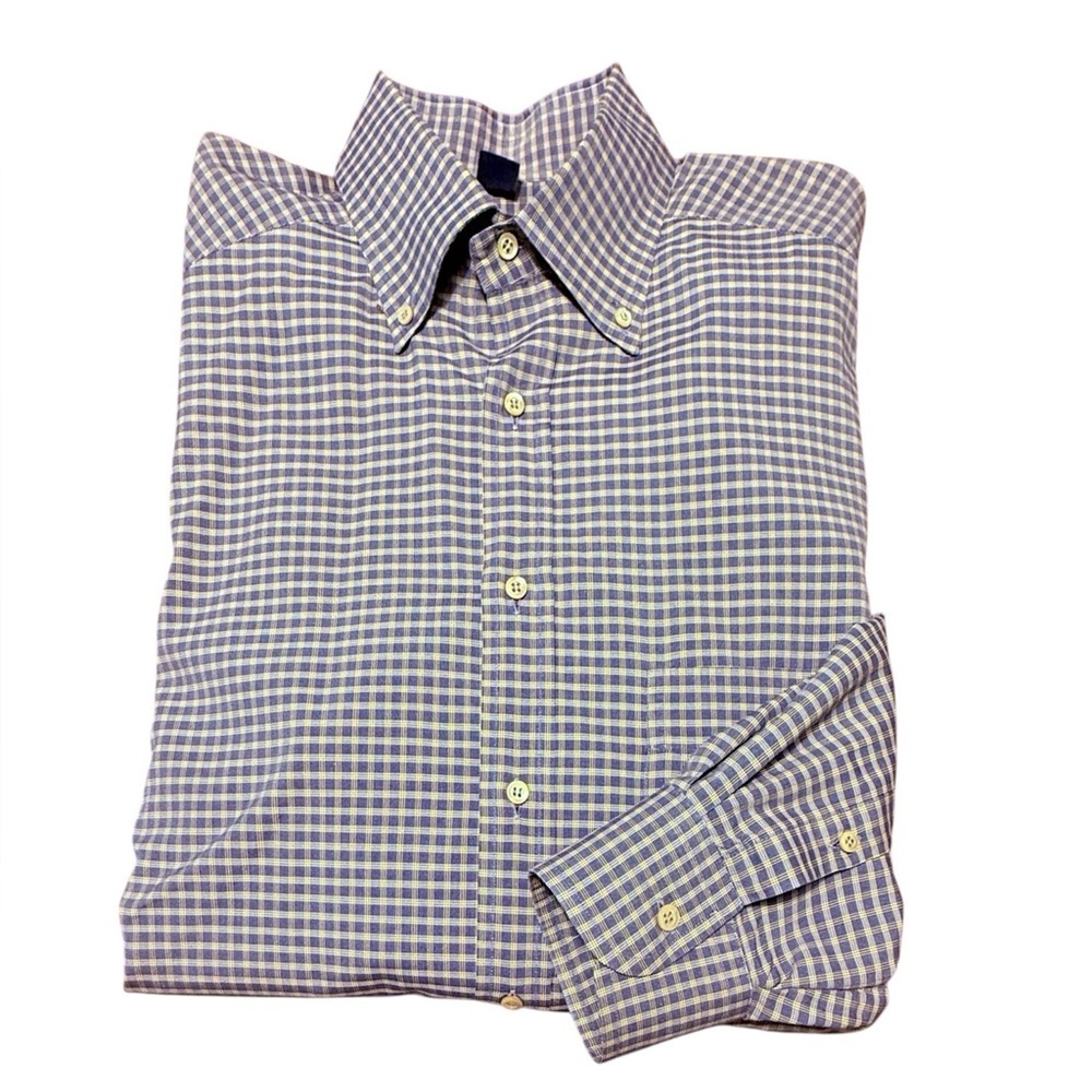 Jeff Rose 100% Cotton Golf Button Down Shirt Blue/Yellow Check Plaid Large